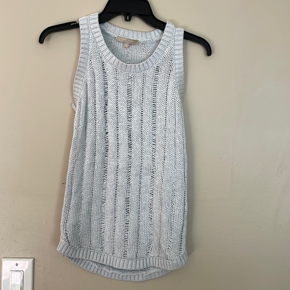 Joan Vass light blue sleeveless sweater. Size xs.